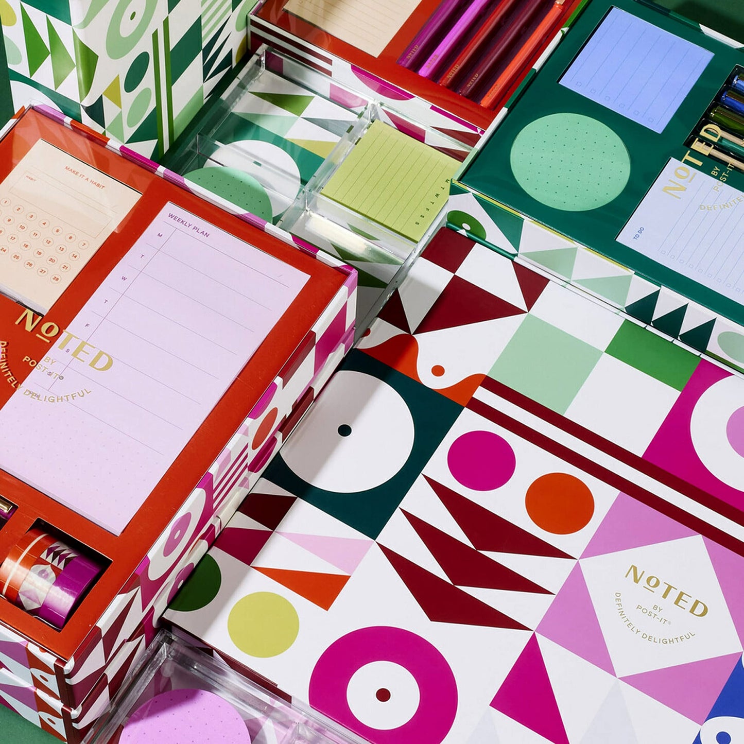 Post-it Noted by Post-it Printed Notes Gift Box, 4 Piece Set, Cool Colors, Includes Round Sticky Notes, Square Sticky Notes, Mini List Sticky Notes, 3-Pack Pens (NTD-Box-SGR)