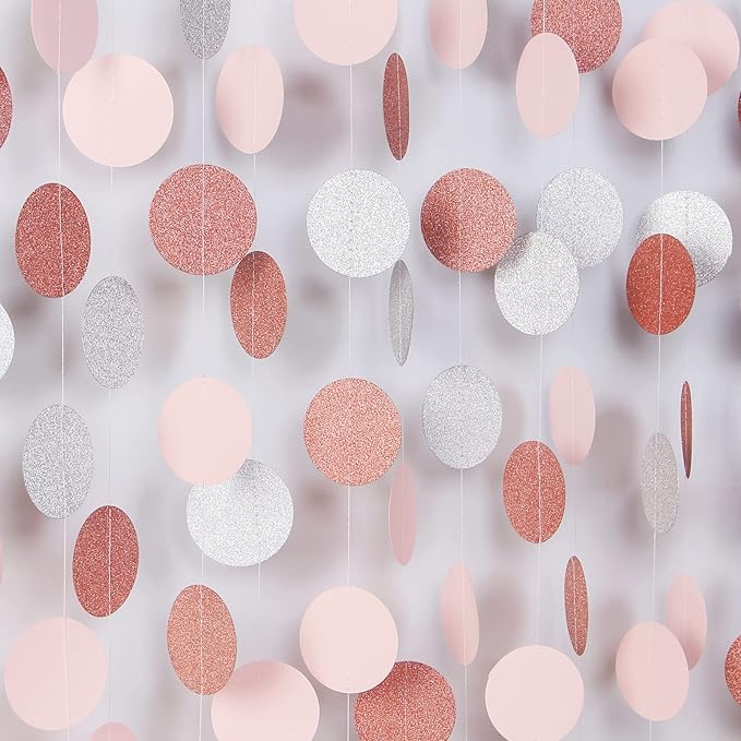 Rose-Gold Pink Silver Party Decorations - 52Ft Paper Streamer Women Girls Happy Birthday Decoration Baby Bridal Shower Garland Bachelorette Banner Engagement Brunch Mothers Day Decor