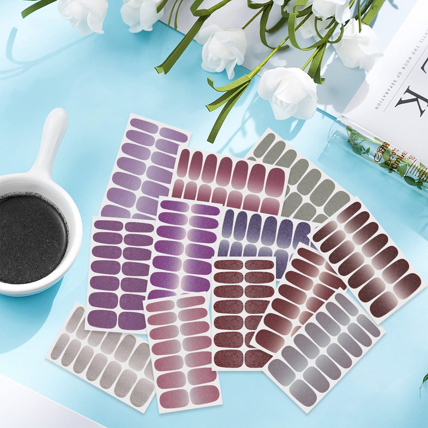 YECIRALA 24 Sheets 336 Pcs Solid Glitter Nail Stickers for Women Nail Art Strips, Nail Polish Stickers Stick On Nails Polish Strips Gel Nail Stickers Decal Designs Stickers Full Wraps