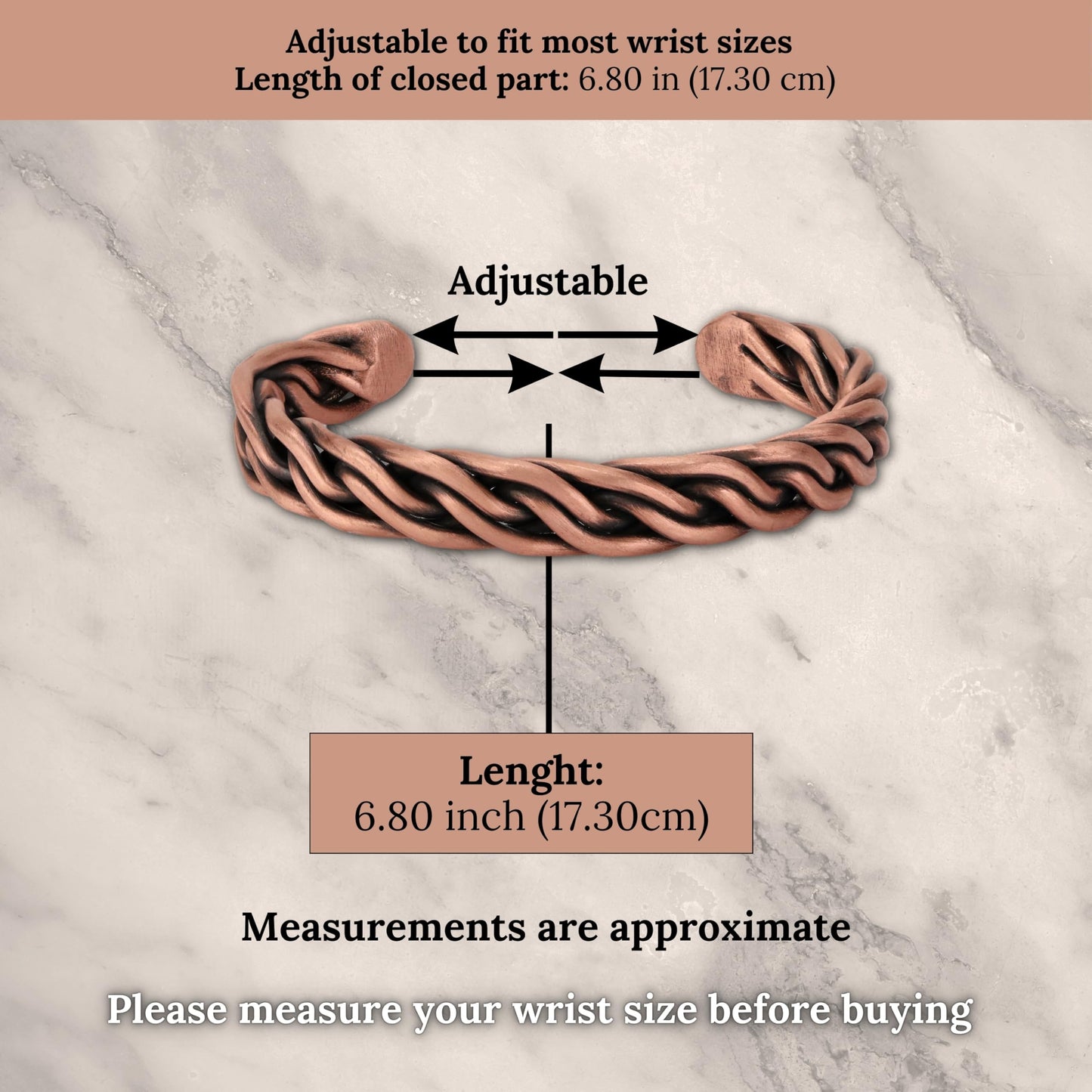 Handmade Elegant Copper Bracelet for Women and Men-Pure Copper Bracelet for Pain Relief and Stress Relief-Adjustable, Thickest, Twisted Copper Wire Bracelet to Fit many Size Wrist(folded) (folded)