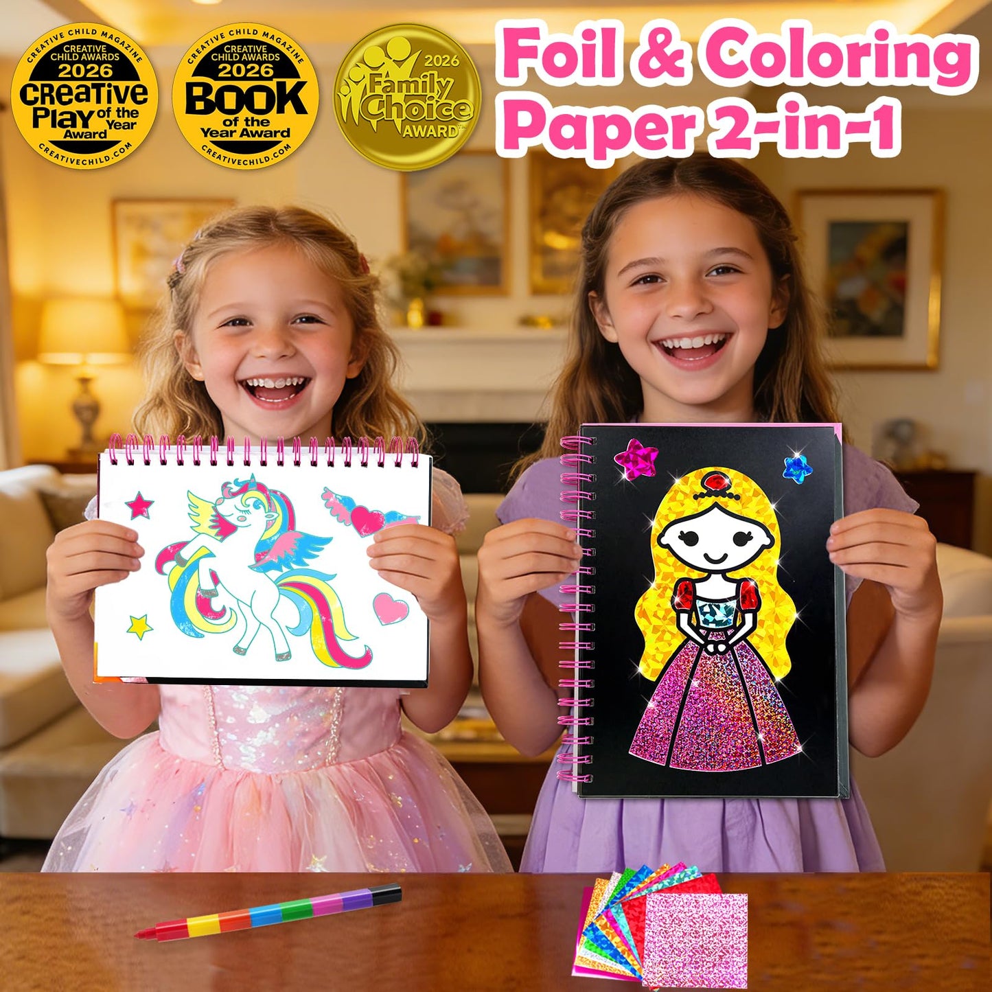 FUNNYB&G Foil Art Crafts for Kids Ages 4-8: Mother's Day 2026, Birthday Gift for Girls, Art and Crafts Supplies, Party Favors, Creative Toys for Girls 4 5 6 7 8 9 Years Old(Princess)