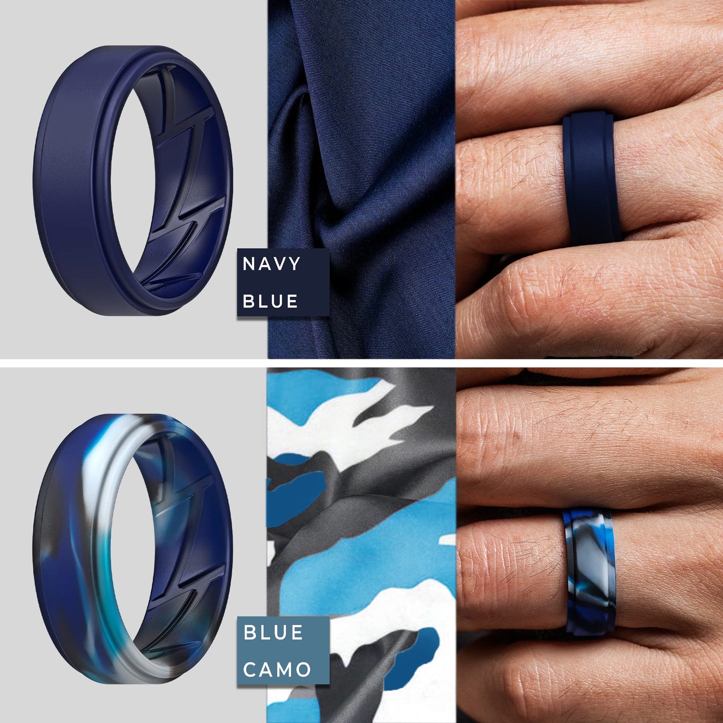 ThunderFit Silicone Wedding Rings for Men Breathable Airflow Inner Grooves, Step Edge Sleek Design Rubber Engagement Bands 8mm Wide 2mm Thick, Variety Multipack 1-7