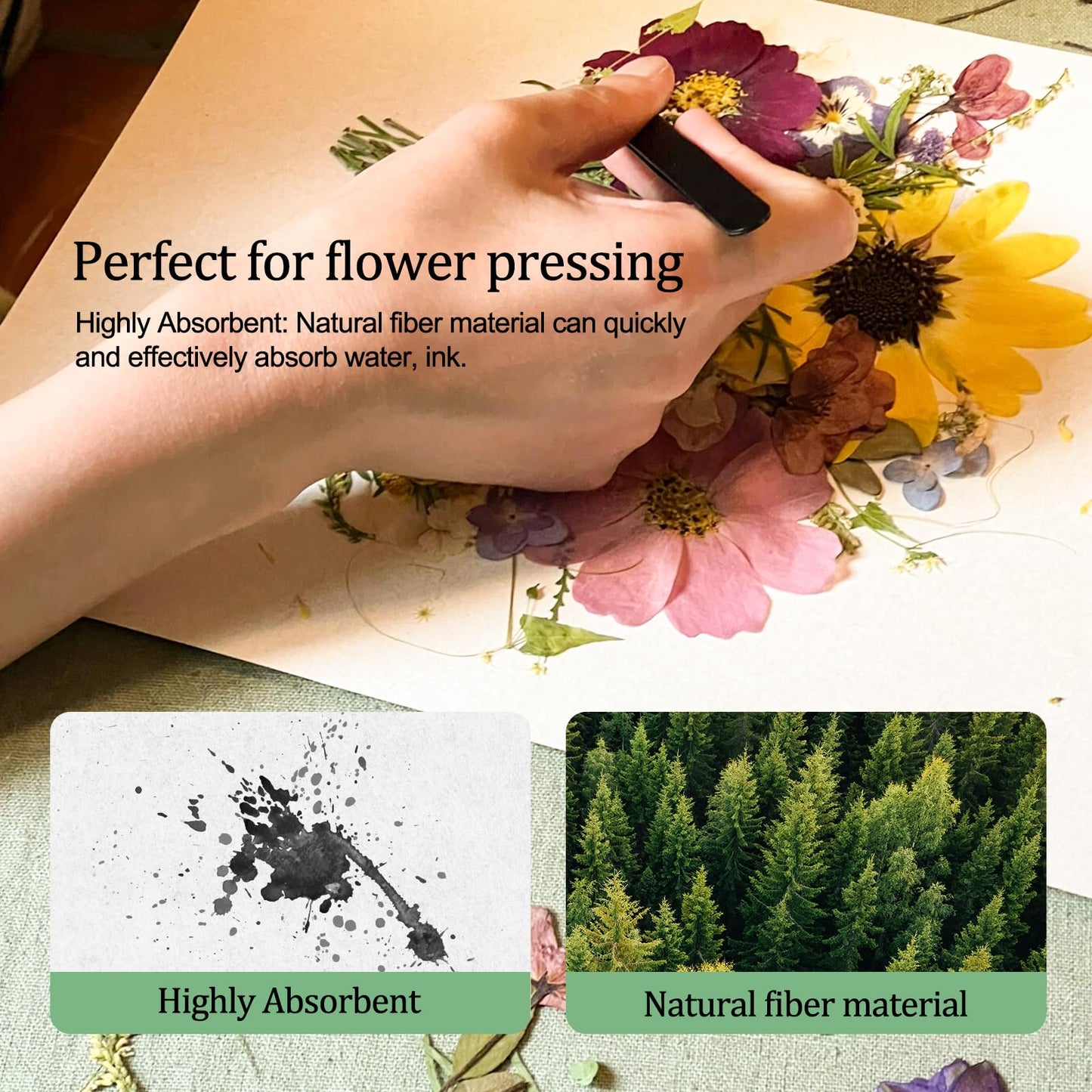 Ecoofor Blotting Paper for Flower Press, 20 Sheets Large A4 Highly Absorbent and Reusable Blotter Paper for Flower Press Paper Craft 8.26 x 11.4 inch