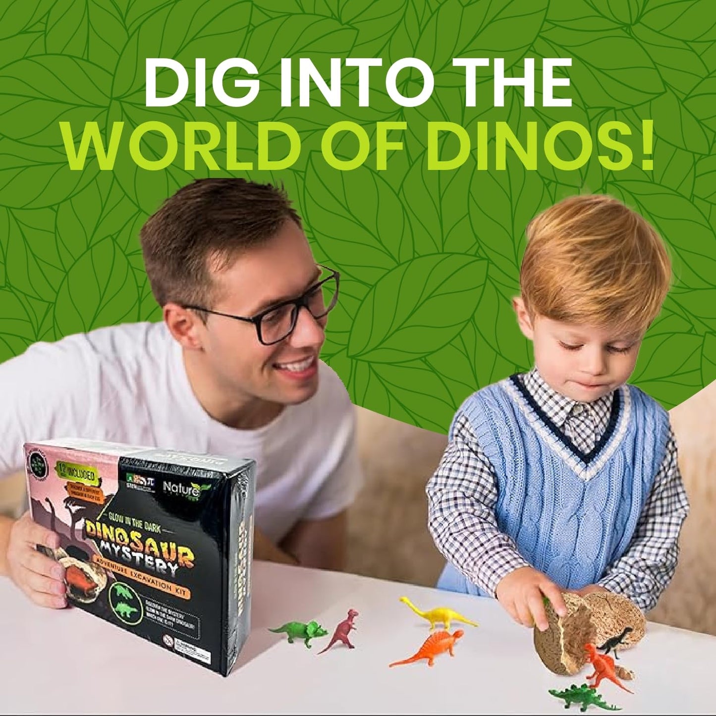 Nature Gear Dino Dig Kit for Kids, Dinosaur Eggs Digging Kit, Educational Egg Excavation Kit with 12 Glow in The Dark Mystery Dinosaurs, Interactive Archaeology Fossil Toy for Kids Age 3-5 and Up