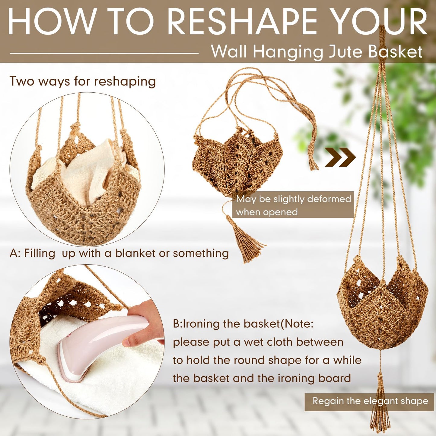 Shappy 4 Pack Boho Macrame Plant Hanger, Large Hanging Planter Plant Holder Pot Hanger Hanging Basket Wall Planters, Plants Lover Gift for Indoor Garden (Classic,Brown)