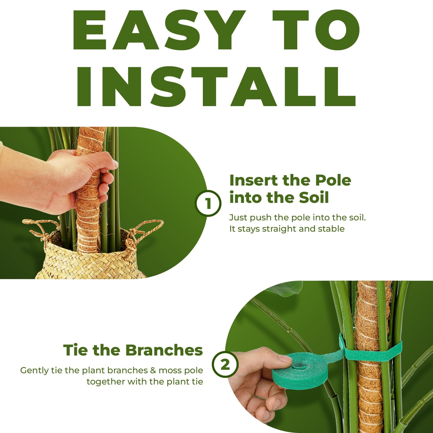 2 Pack 48'' Bendable Moss Pole Monstera Plant Support for Climbing Indoor Plants - Stakes for Potted Climbers - Tall Sticks Indoor Trellis for Houseplants - Accessories for Monstera Pot