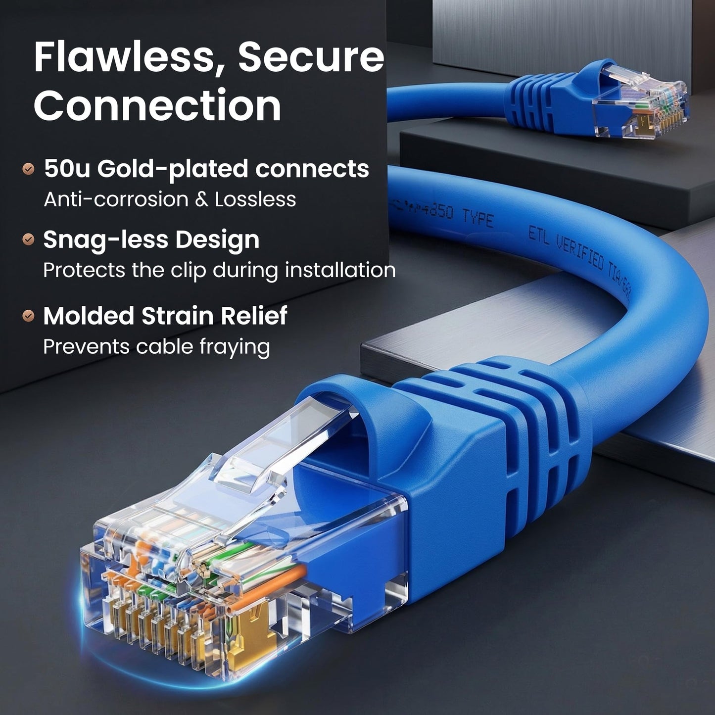 GEARit Cat 6 Ethernet Patch Cable 3 ft Blue (24-Pack Cat6 Ethernet Patch Cables 3ft), Cat 6 High Speed 24AWG 10Gbps RJ45 Snagless Gold-Plated, Ethernet Cable for Router, Switch, PC, PS5 Gaming, Server