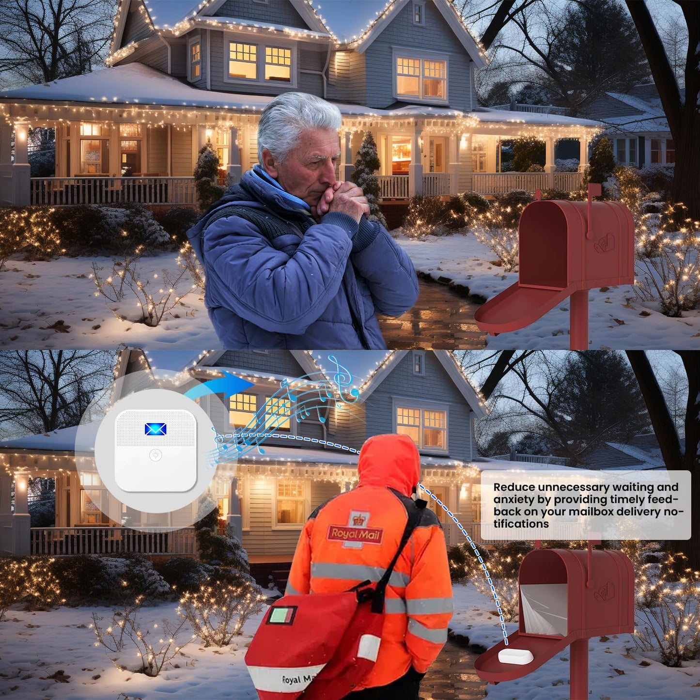 Mailbox Alarm Mail Chime Notification System-Mail Alarm 600 ft Long Range Wireless Mailbox Alert with LED Light Flashing and Sound Reminderser
