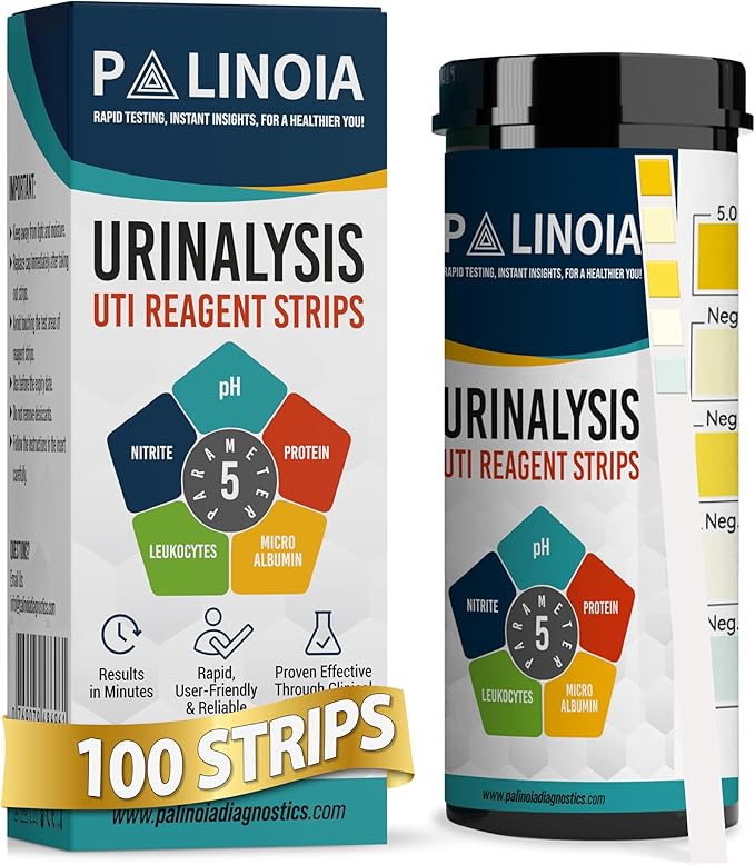 URS 5-in-1 Urine Test Strips 5 Parameters Testing UTI, Urinalysis for Ketosis, pH, Protein, 100 CT