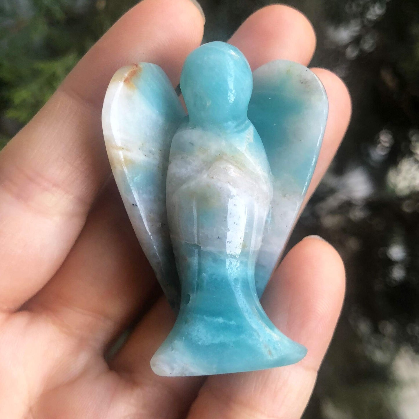 favoramulet 2 Inches Amazonite Crystal Pray Guardian Angel Statue, Carved Healing Peace Angel with Wing Figurine Pocket Stone