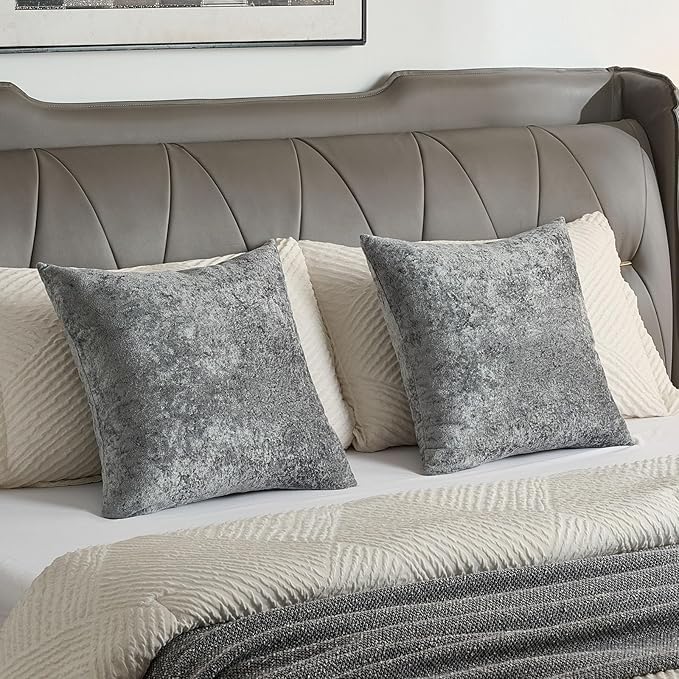 FUTEI Dark Grey Flannel Throw Pillow Covers 18x18 Inch Set of 2,Soft Dimensional Textured Cushion Cases,Modern Home Decor for Couch Living Room