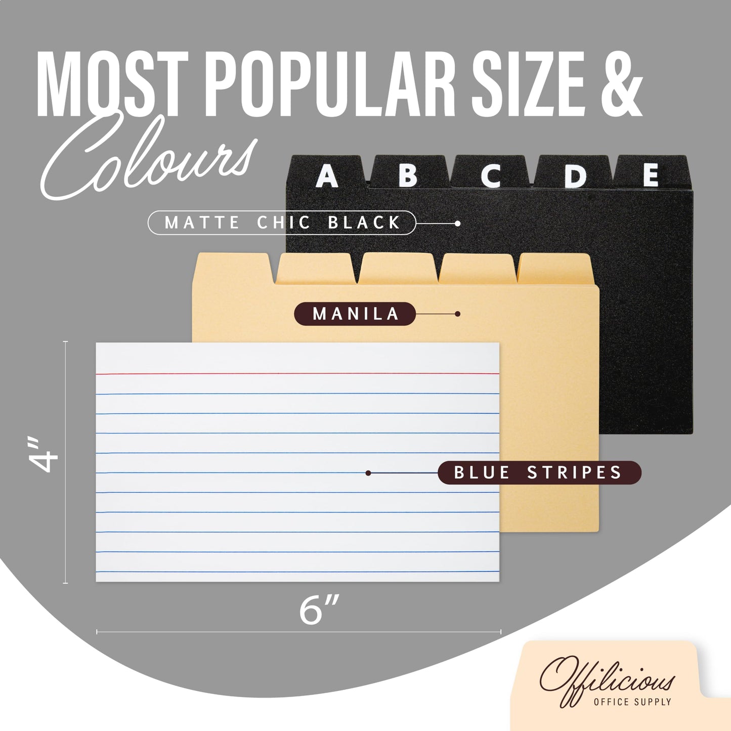 OFFILICIOUS Black Index Card Holder 4x6 - Index Card Box With Index Dividers, Ruled Cards & Stickers - Recipe & Flash Card Holder Box Organizer