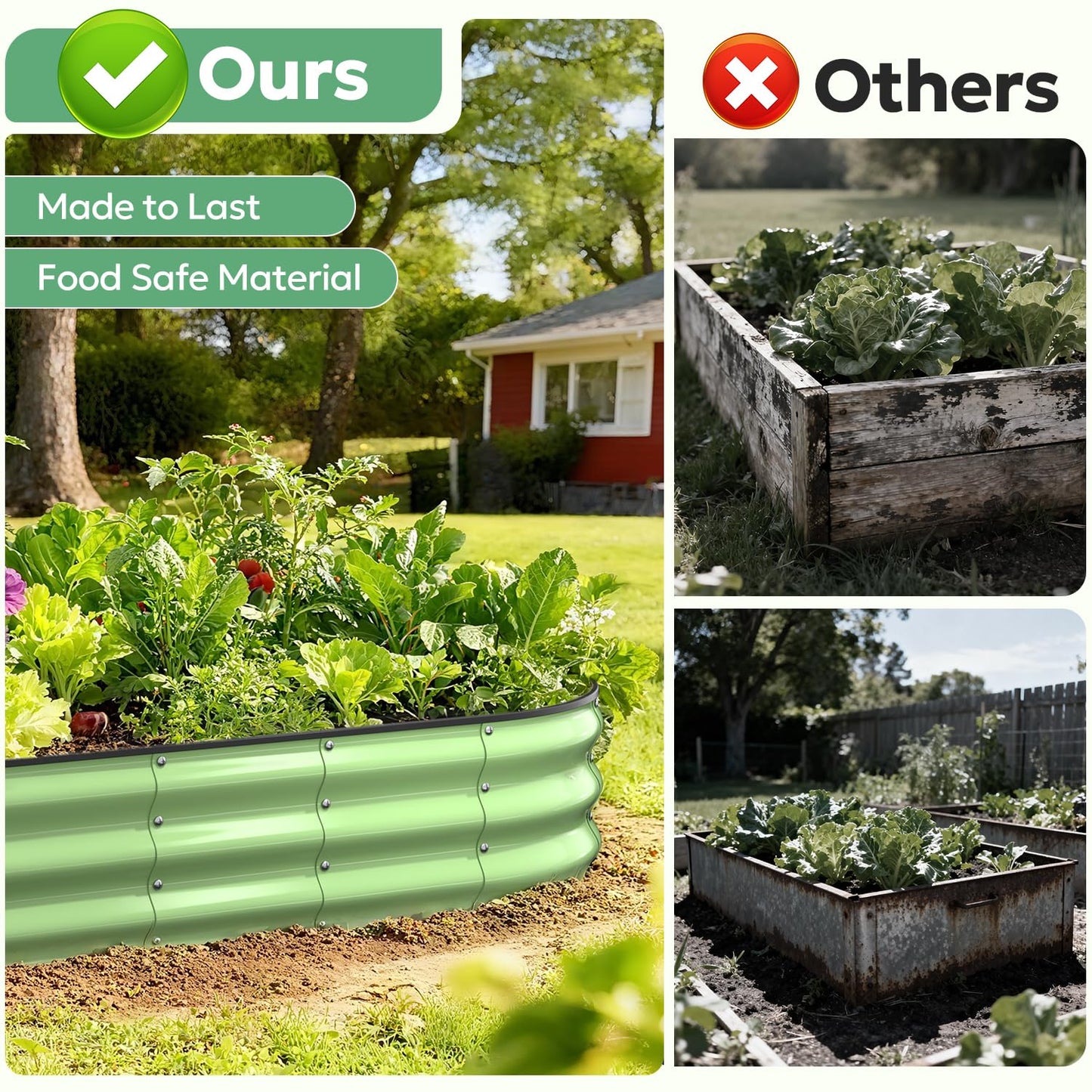Yumatum Raised Garden Bed 6×3×1 FT, Galvanized Raised Planter Box, Oval Vegetable Planting Container with Safety Edge Trim, Fruit Green for Backyard Fence Line Side Yard Family Gardening