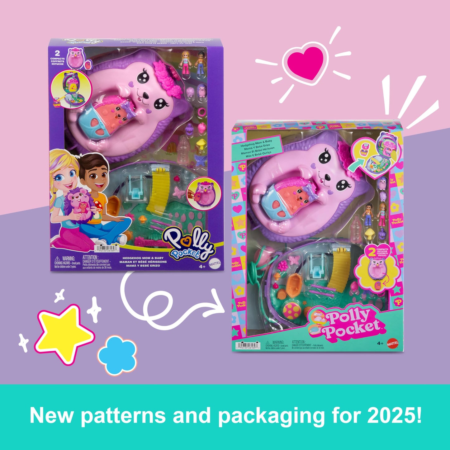 Polly Pocket 2-in-1 Travel Toy with 2 Micro Dolls and 16 Accessories, Hedgehog Purse Playset with Pet Theme