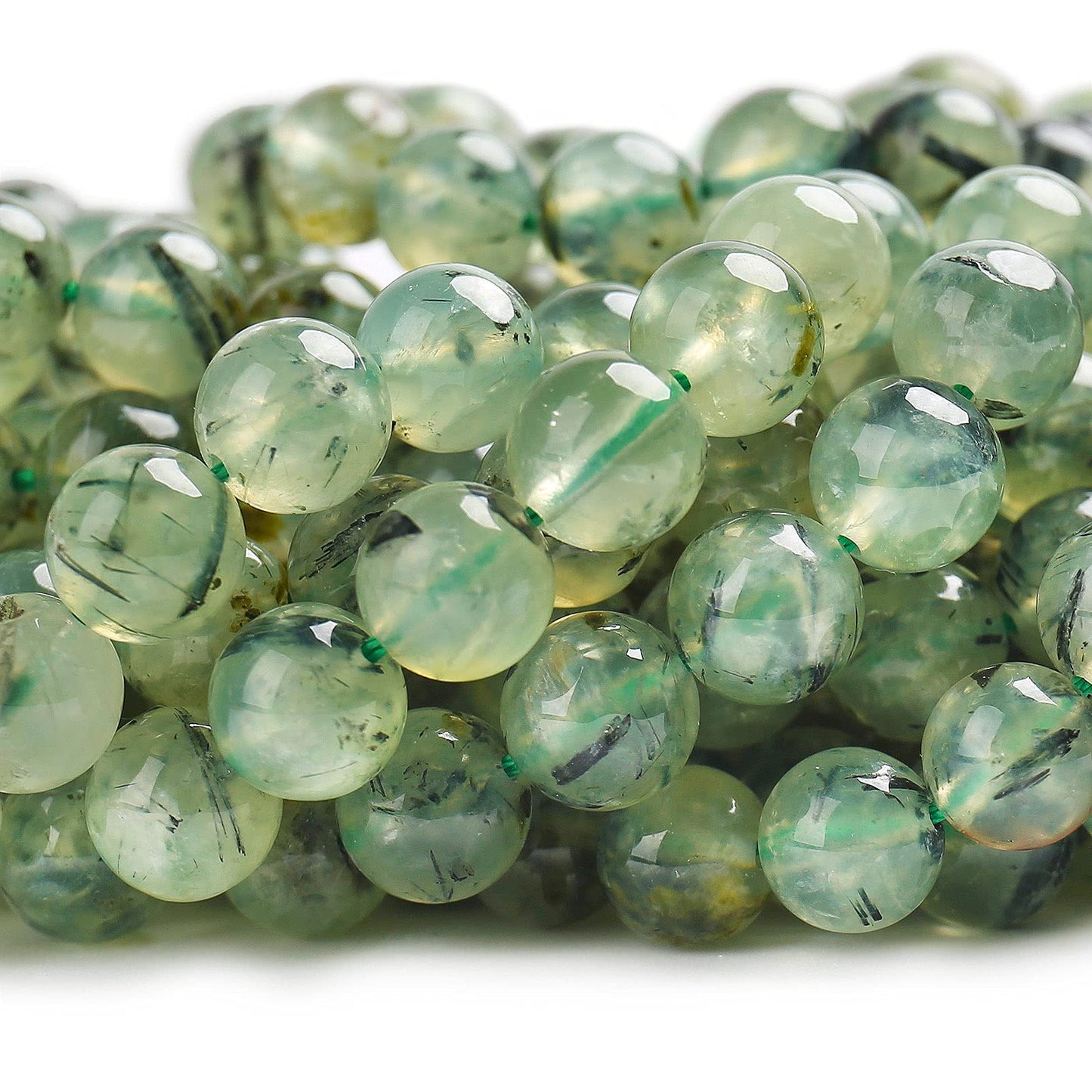 70PCS Natural 8MM Healing Gemstone, Prehnite Energy Stone Round Loose Beads, Semi-Precious Crystal Beads with Free Elastic String for Jewelry Making DIY