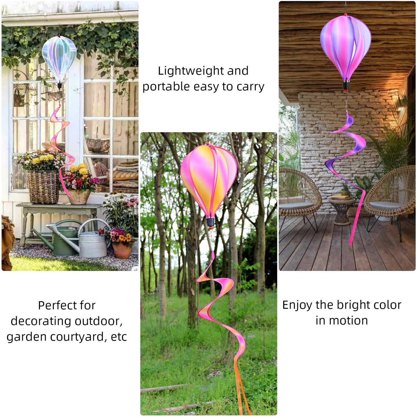 3 Pack Rainbow Hot Air Balloon Wind Spinner Garden Pinwheels Whirligigs Wind Spinner Decorations Outdoor Hanging Decor Lawn Yard Windsock Ornaments