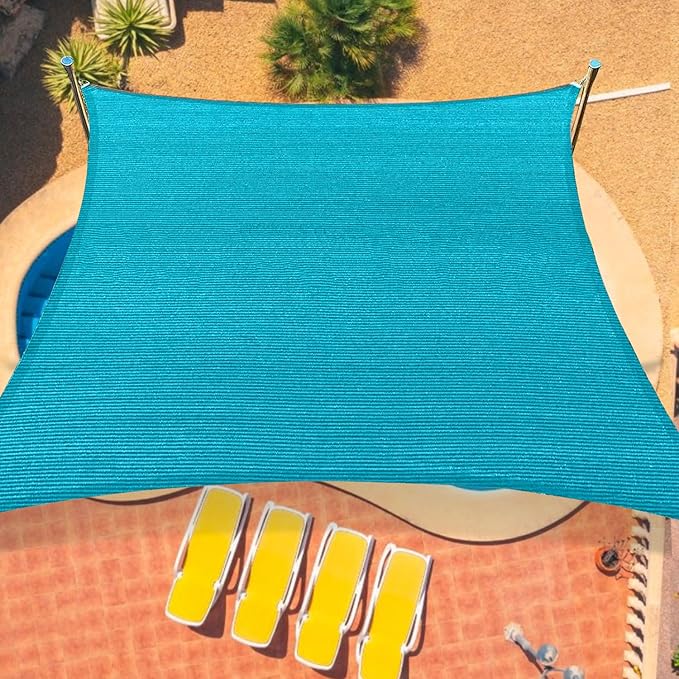 8'x8' Sun Shade Sail Curved Commercial Outdoor Shade Cover Turquoise Rectangle Heavy Duty Permeable 185GSM Outdoor Shades for Patio Garden Sandbox