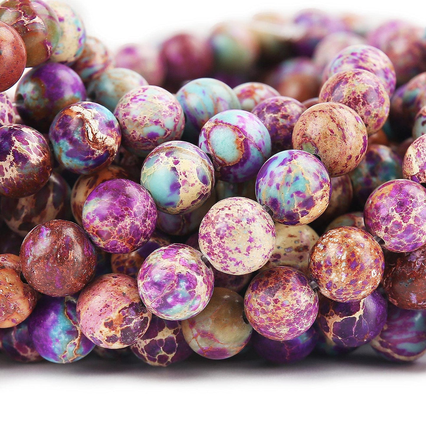 70PCS Natural 8MM Healing Gemstone Colorful Imperial Jasper Energy Stone Round Loose Beads, Semi-Precious Crystal Beads with Free Elastic String for Jewelry Making DIY