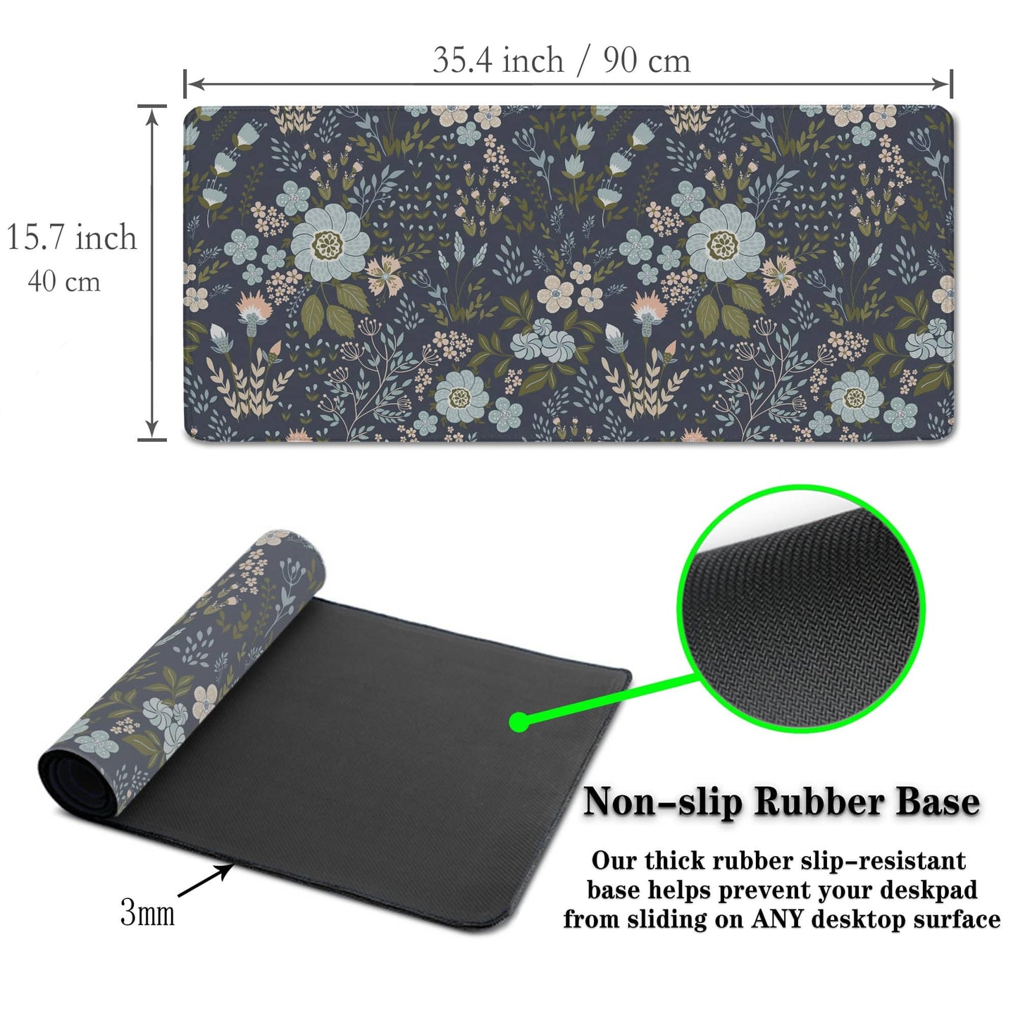 Samgula Office Desk Pads Floral Pattern Jumbo Mouse Pad Gaming Mousepad Large Mouse Pads The Desk Mat Non-Slip Rubber Base Waterproof with Stitched Edges 35.4 X 15.7 for Game Office,