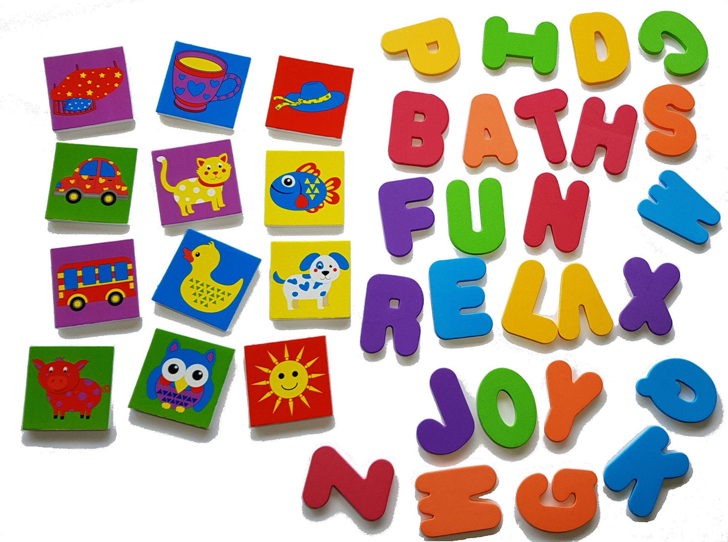 Buddy & Barney Bath Toy Stickers - Bath Alphabets and Animals Learning Stickers for Kids | 38 Pieces Spell & Learn Foam Bath Toys with Storage Bag for Kids with Mesh Storage Bag