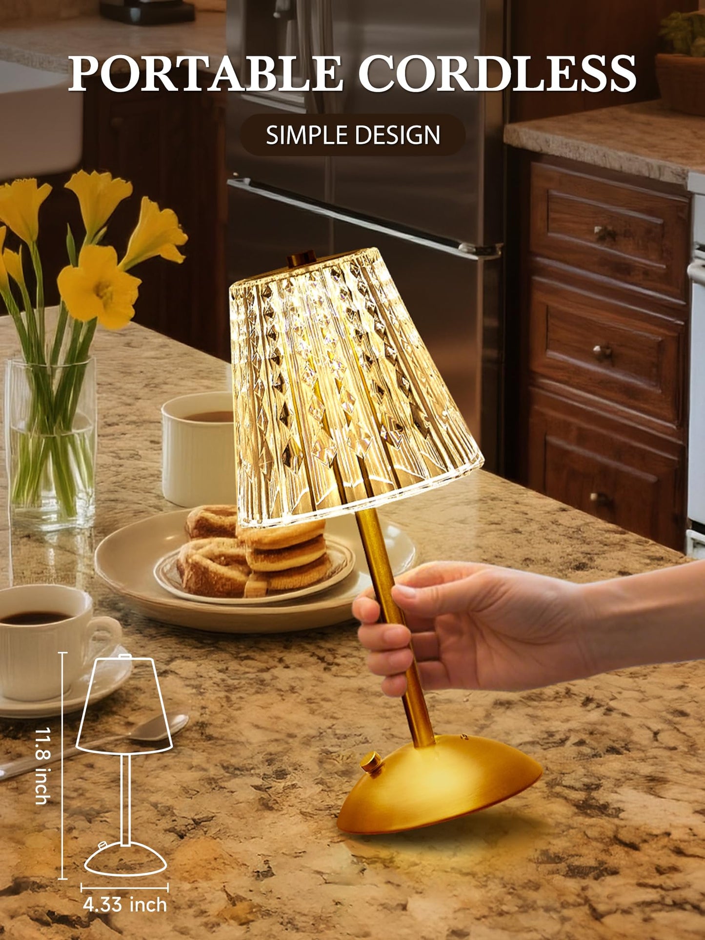 Upgraded Nightstand Lamps Set of 2, 3 Colors Dimmable Crystal Table Lamp Gold Lamp, Touch Lamp Bedroom Lamps, Rechargeable Small Lamp, Bedside Lamps Set of 2 for Bedroom Living Room Bathroom Hotel Bar