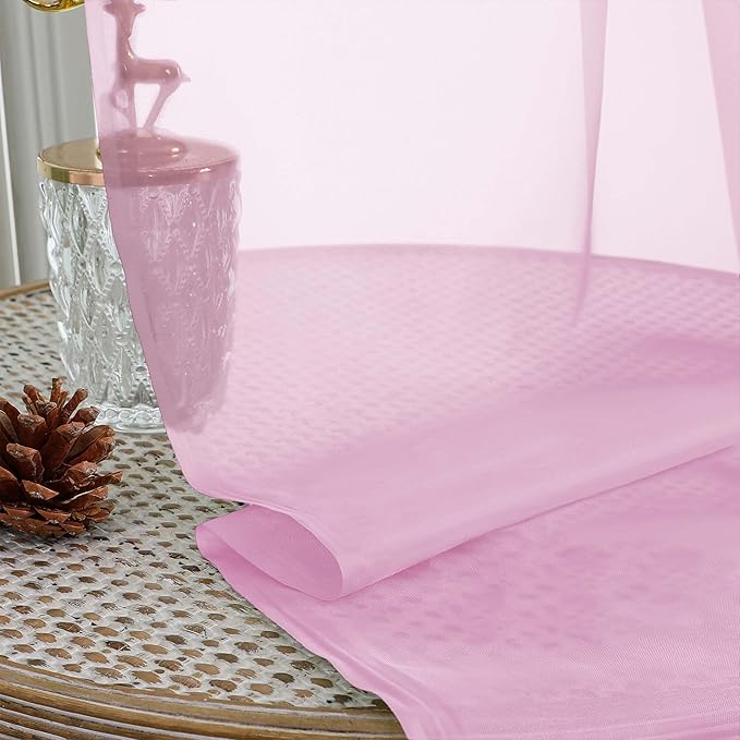 OVZME Light Pink Sheer Curtains 63 Inches Long 2 Panels Set, Light Filtering Sheer Curtains for Living Room Bedroom 59 Inch Extra Wide, Modern Voile Filmy Rod Pocket Window Drapes, 59Wx63L Inches