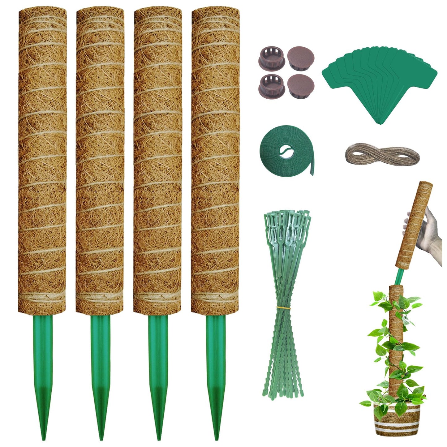 AHQDPFMY Moss Pole, 53.5 Inch Monstera Plant Support, Moss Sticks for Indoor Plants Climbing Coco Coir Pole, 4 Pack 17 Inch Stackable Moss Pole for Plants