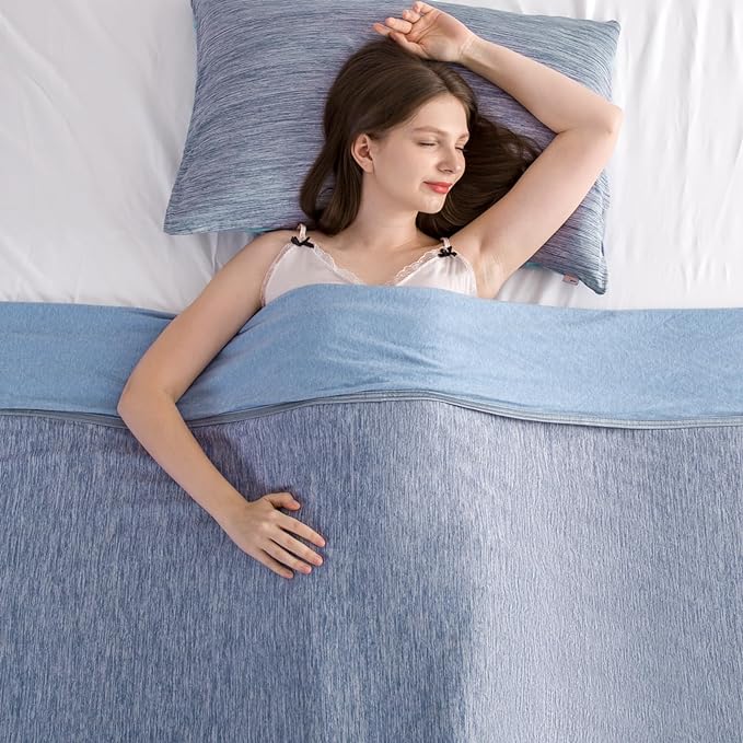 Elegear Revolutionary Cooling Blanket Queen Absorbs Heat to Keep Body Cool for Night Sweats, Arc-Chill Cool 3.0 Fiber Q-Max>0.5 for Hot Sleepers, Lightweight Summer Cold Blankets for Sleeping, Blue
