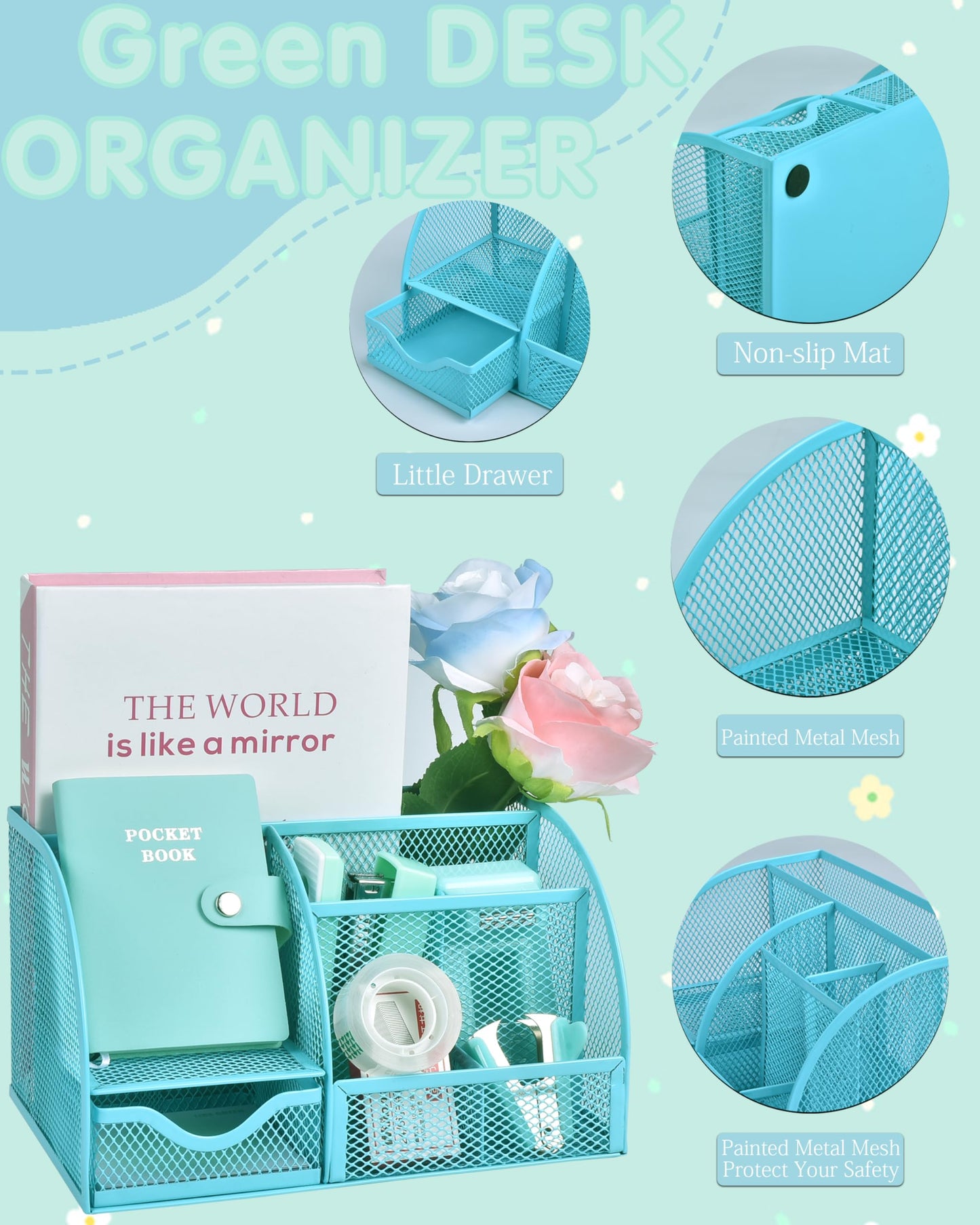 Green and Blue Desk Accessories, 26Pcs Office Supplies and Desk Organizers, with Tape Dispenser, Stapler, Staple Remover, Ect, Gift Box Packaging