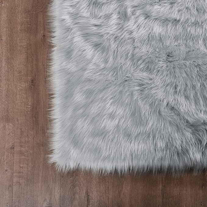 Goolela Grey Fluffy Fuzzy Furry Runner Rug 2x6 for Bedroom Bedside Faux Sheepskin Fur Shaggy Soft Plush Sheepskin