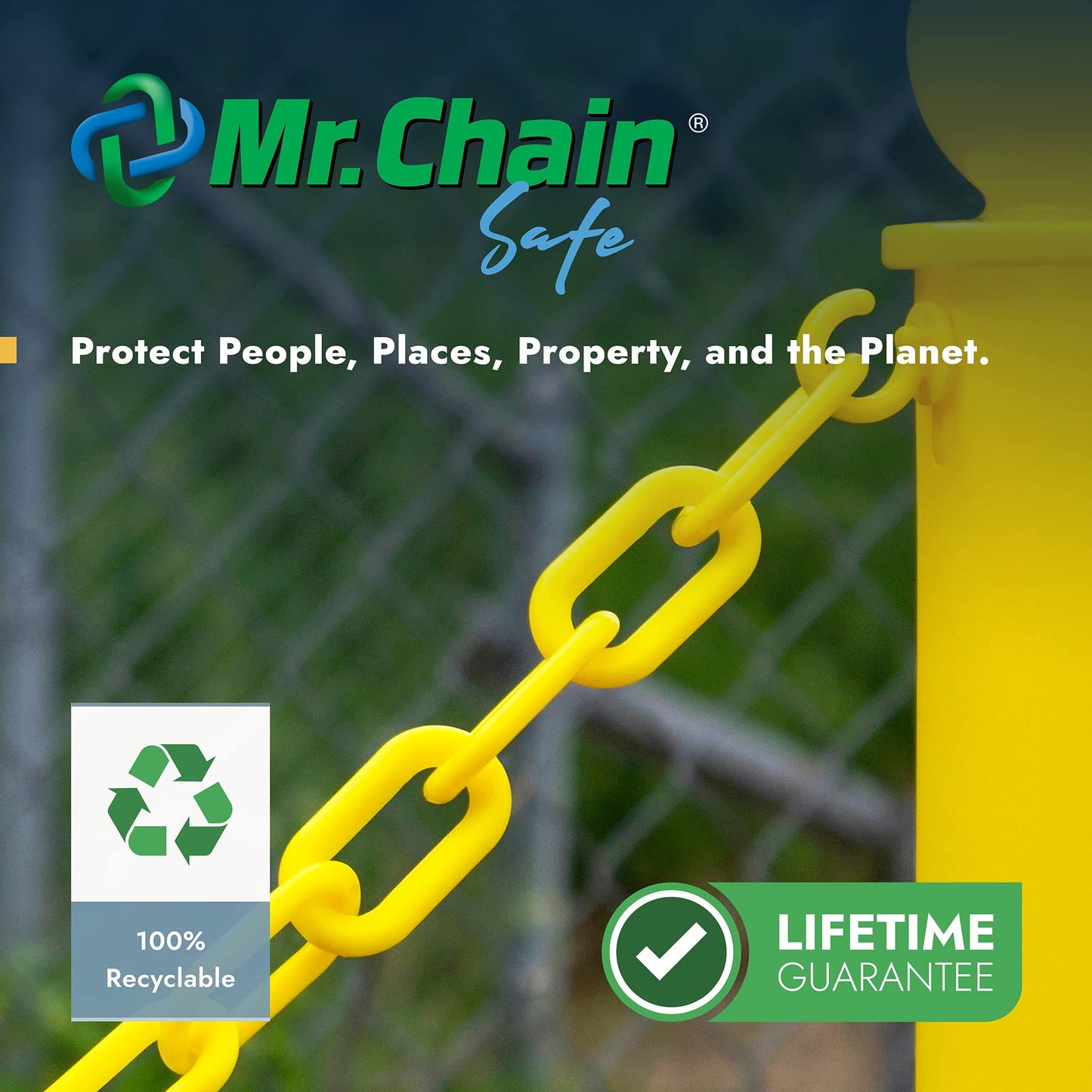 Mr. Chain Plastic Barrier Chain, Black, 1.5-Inch Link Diameter, 25-Foot Length (30003-25)