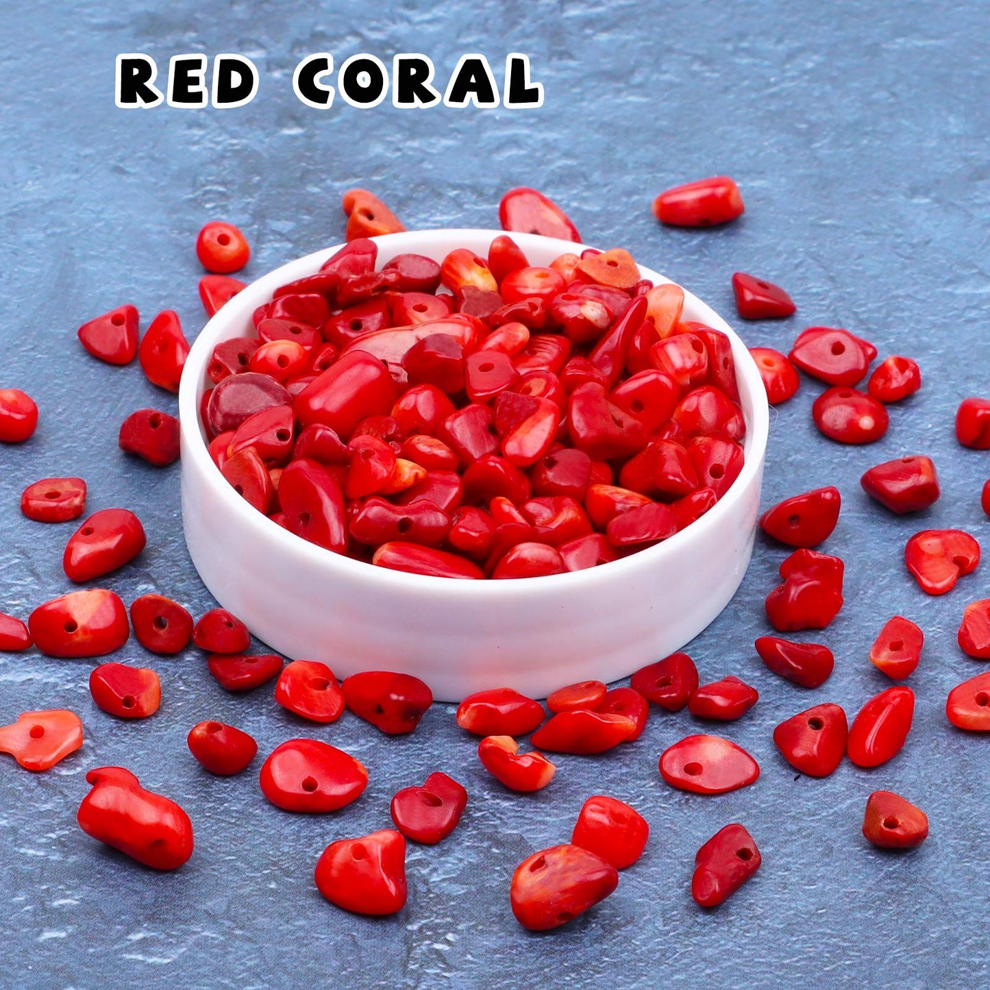 500 pcs Natural Chip Stone Beads, Red Coral 5-8 mm Irregular Gemstones Healing Crystal Loose Rocks Bead Hole Drilled for Jewelry Making Bracelet