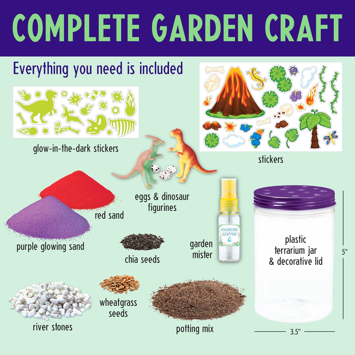 Creativity for Kids Grow N Glow Dinosaur Terrarium Kit | Create, Plant & Grow a DIY Terrarium Kit with Glow-in-the-Dark Stickers & Dino Toys | Spring Crafts & STEM Kit (Ages 6+)