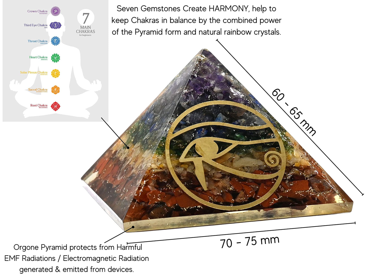 Amazing Gemstone Large Orgone Pyramid | Natural Chakra Pyramid Crystal | Eye of Horus Orgonite Pyramid | Organ Pyramids Positive Energy Healing