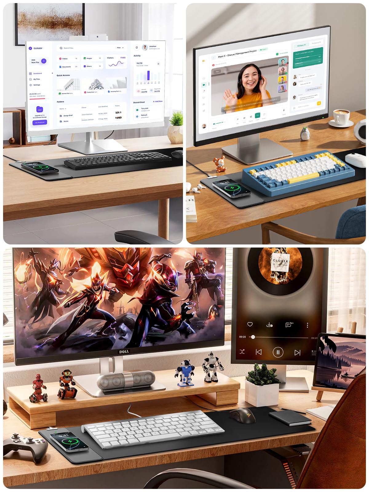 2-in-1 Mouse Pad with Magnetic Wireless Charging, 31.5"x11.8" Large, Waterproof Smooth Surface, Non-Slip Base, No Adapter, Black