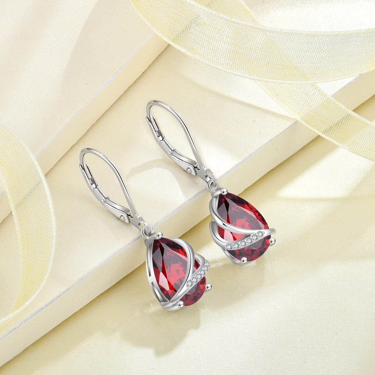 Rocayi Teardrop Garnet Earrings 925 Sterling Silver Dangle Drop Earrings January Birthstone Jewelry for Women