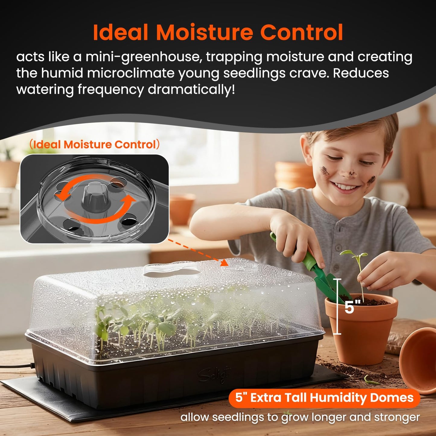 SOLIGT 3 Set 60-Cell Seed Starter Kit - Strong Seed Trays with Humidity Domes, Cell Trays and Seedling Heat Mats - Cloning, Propagation and Germination Station
