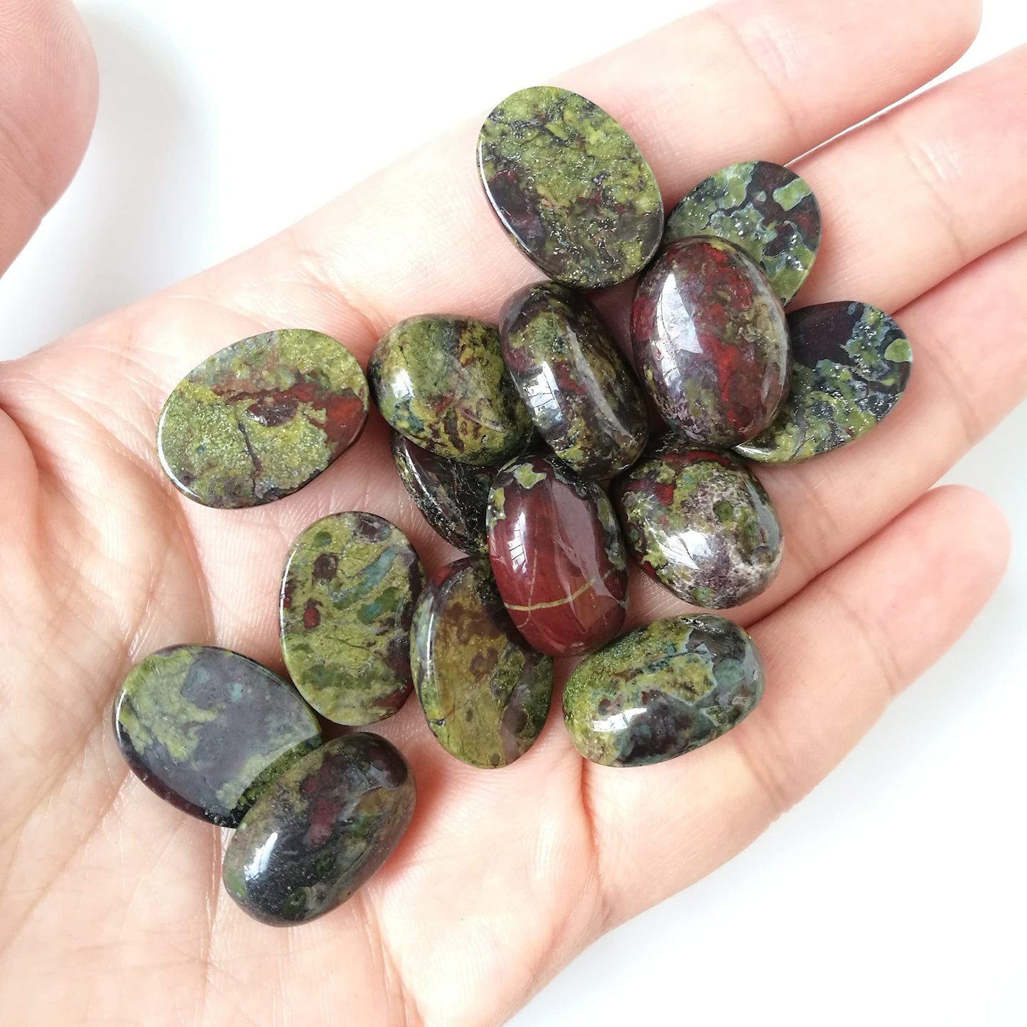 Bacatgem 7 Pcs Dragon Blood Jasper Oval Cabochons Flatback Crystal Stone Gemstones Beads for Jewelry Making DIY,18x13mm
