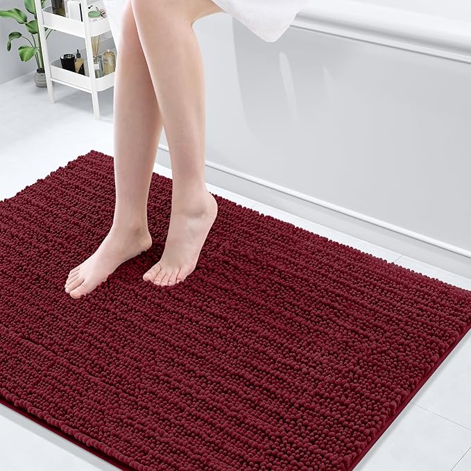 Arotive Luxury Chenille Bathroom Rug Mat, Extra Soft Thick Absorbent Shaggy Bath Rugs, Non-Slip Machine Wash Dry, Plush Bath Mats for Bathroom, Shower and Tub, 47x32, Burgundy
