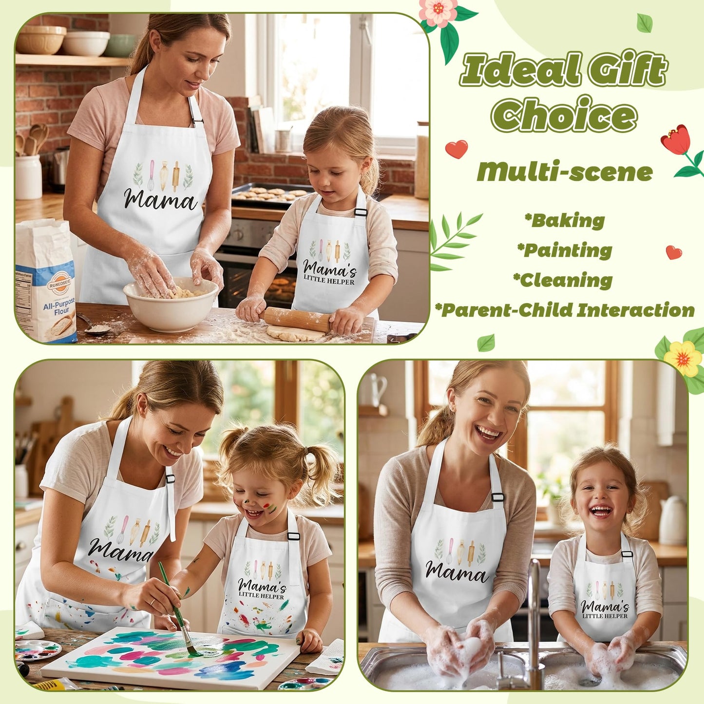 R HORSE 2Pcs Adults Kids Matching Apron Set, Mama and Me Adjustable Kitchen Apron with 2 Pockets, Mommy and Me Matching Outfits Mother’s Day Gift for Mom Women Daughter Cooking Baking Painting Gifts