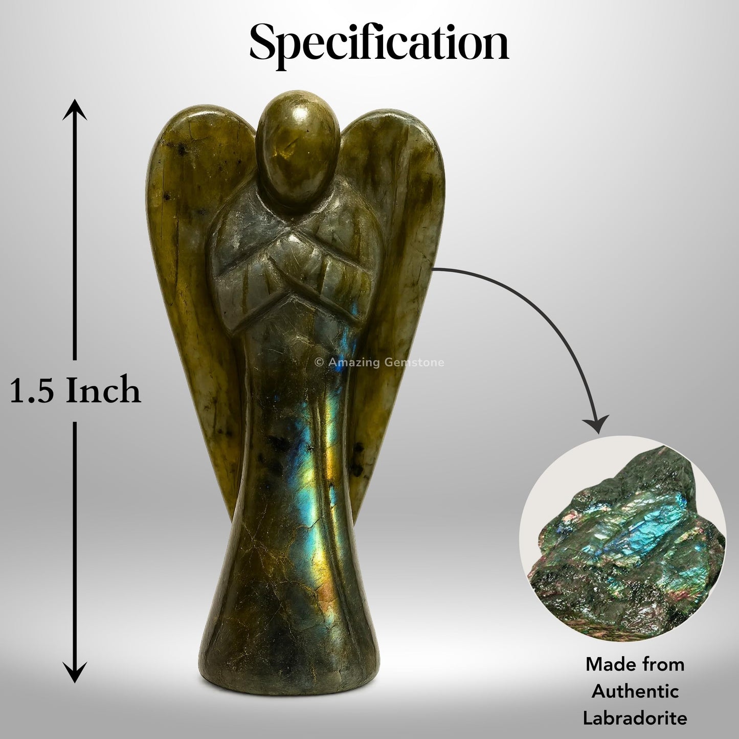 Amazing Gemstone Labradorite Angel - Labradorite Crystal Angel and Pocket Guardian Angel Crystal Figurines (1.5 inches)