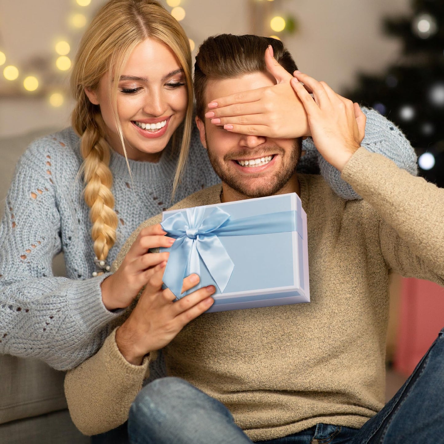 Airuisike Gift Boxes With Lids, Set of 3 Blue Gift Boxes For Presents, Elegant Present Boxes For Christmas Gifts, Assorted Gift Wrap Boxes