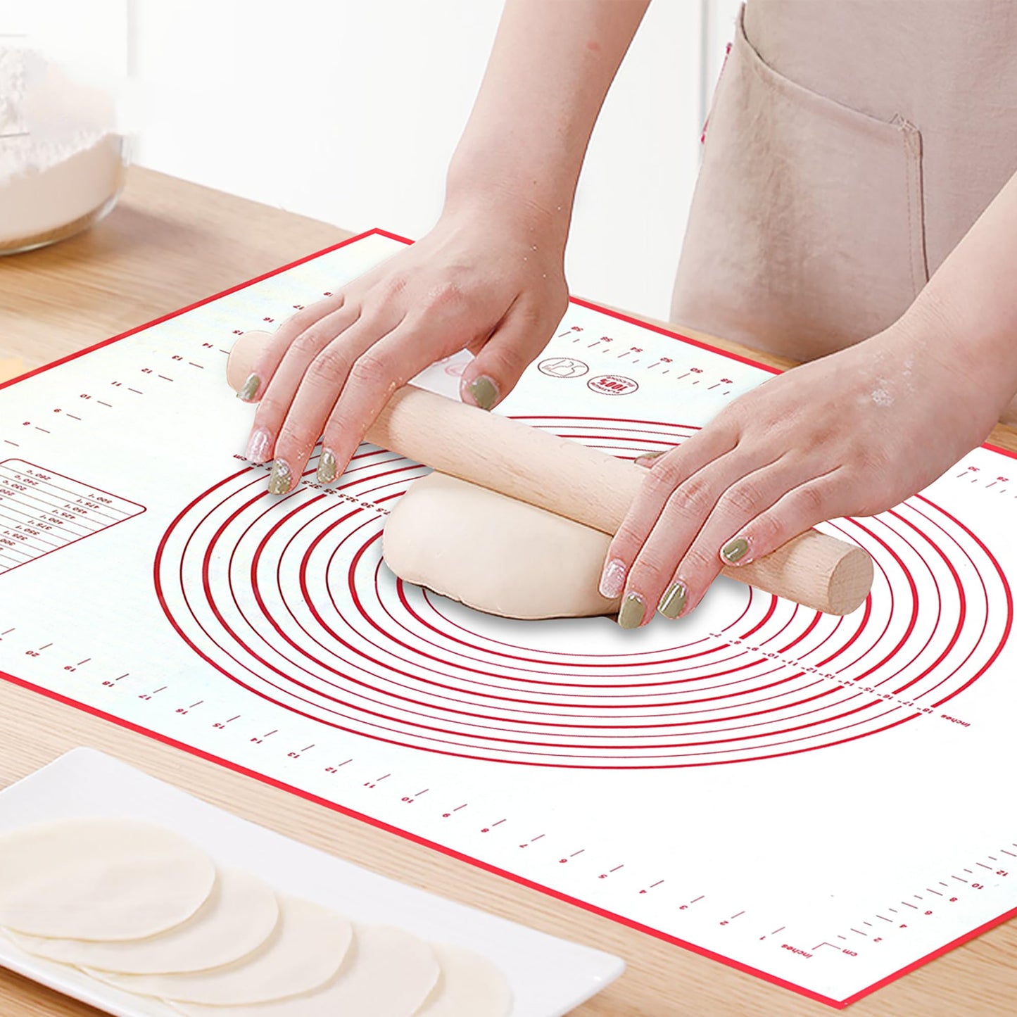 Silicone Baking Mat Super Large, 32x24 inch Silicone Pastry Non Stick Kneading Mat with Cable Ties and Dough Scraper, Measurement Food Grade Silicone Mat for Rolling Dough