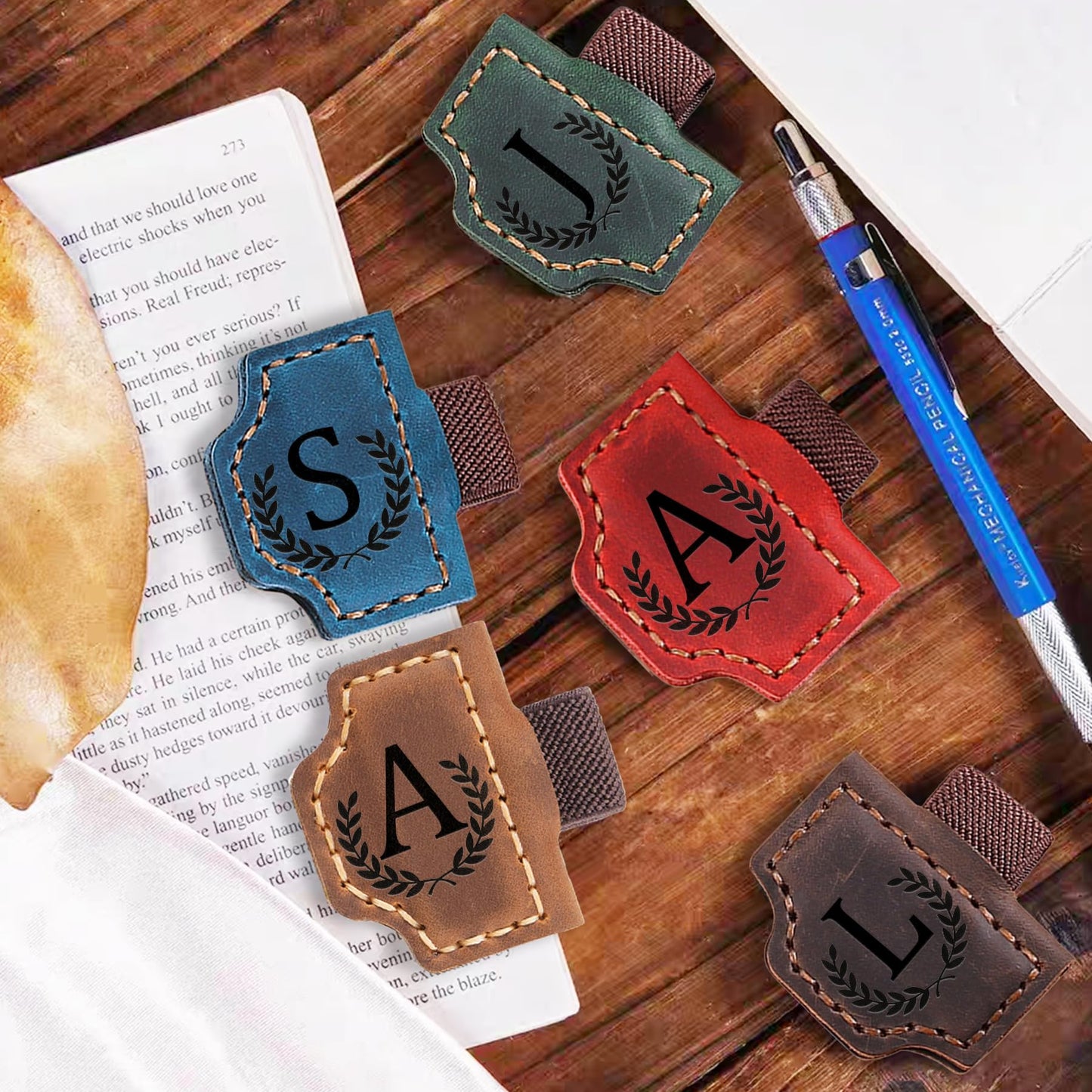 Custom Magnetic Bookmarks with Pen Holder, Personalized 26 Letters Name Initial Leather Bookmark, Leather Book Mark for Men Women Teachers, Readers Book Lovers Gifts (Red, A)