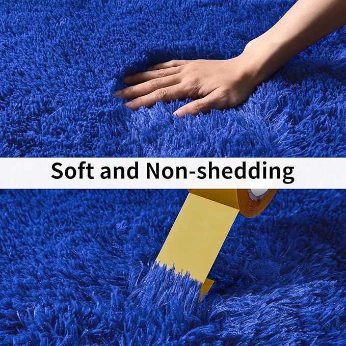 Soft Runner Rugs for Bedroom Hallways, 2 Packs 2x6 Royal Blue Fluffy Shag Throw Area Rug Non Slip for Bedside Dorm, Long Shaggy Furry Carpet for Nursery Living Room