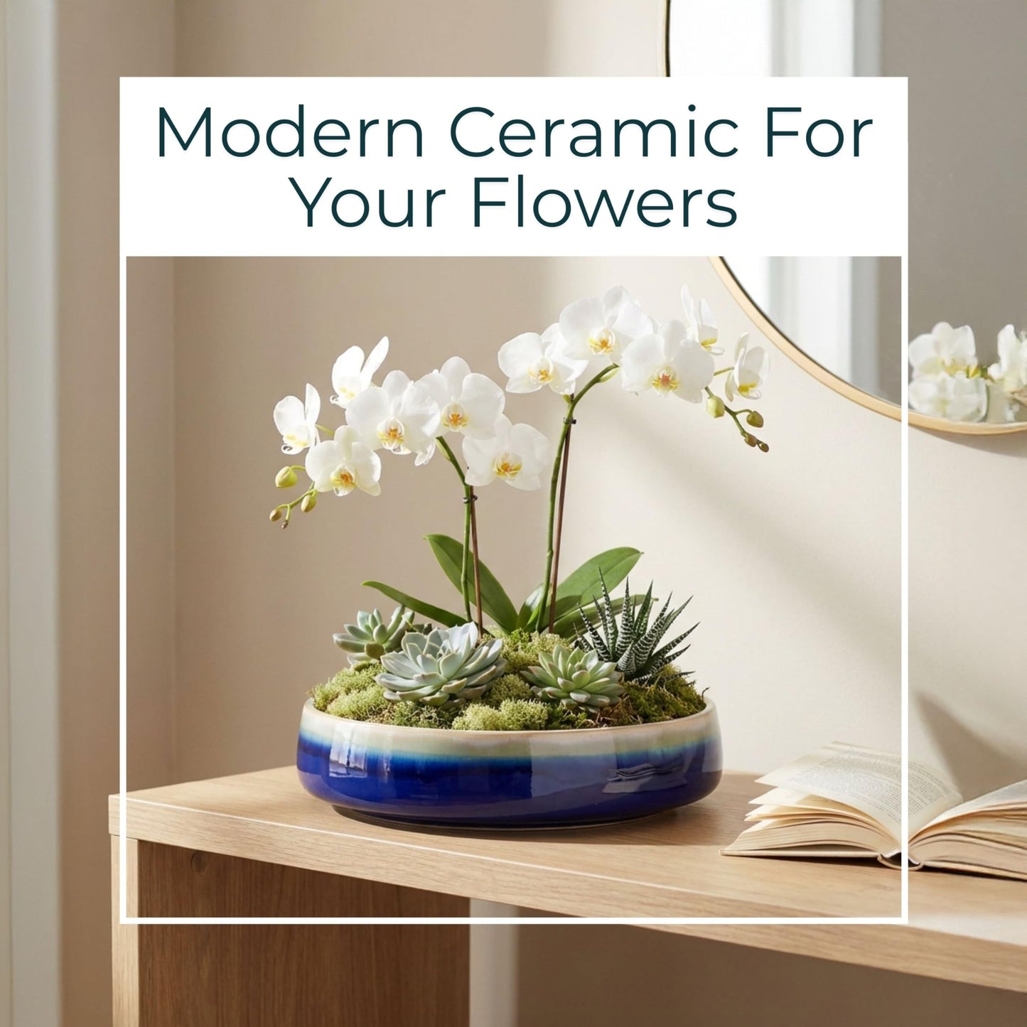 Ceramic Planters Bowl Pot – Planters for Succulents and Small Plants, Indoor Planter for Table, Shelf, or Desk, Wide, Low Profile Design-Forward Home Decor Accent – 4", Blue and White