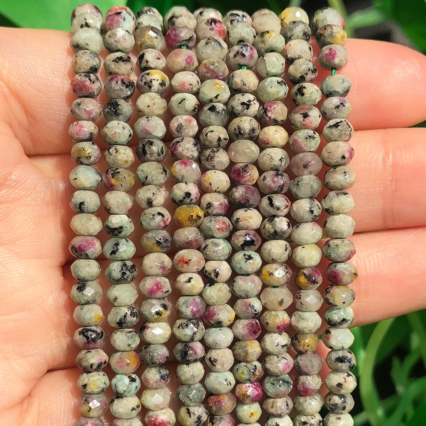 2 String 220PCS 3x5mm Natural Red-Green Color Speckled Beads for Jewelry Making, Songxi Facted Loose Gemstone Beads for DIY Bracelet Necklace Making Supplies with Energy Healing Chakra Power