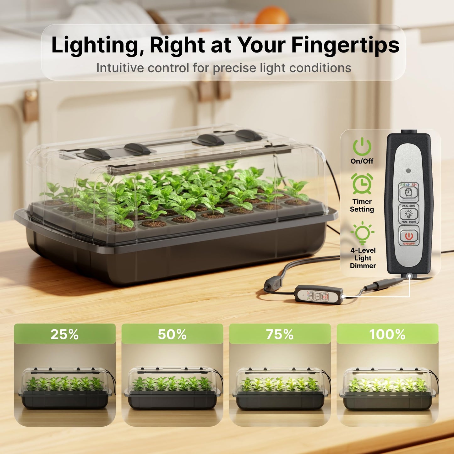 SUNCOZE Seed Starter Tray, 70 Cell Seed Starting Kit with Humidity Dome, Seedling Starter Tray with Adjustable Vent, Hydroponic Seed Germination Tray with 12W Full Spectrum LED Grow Light