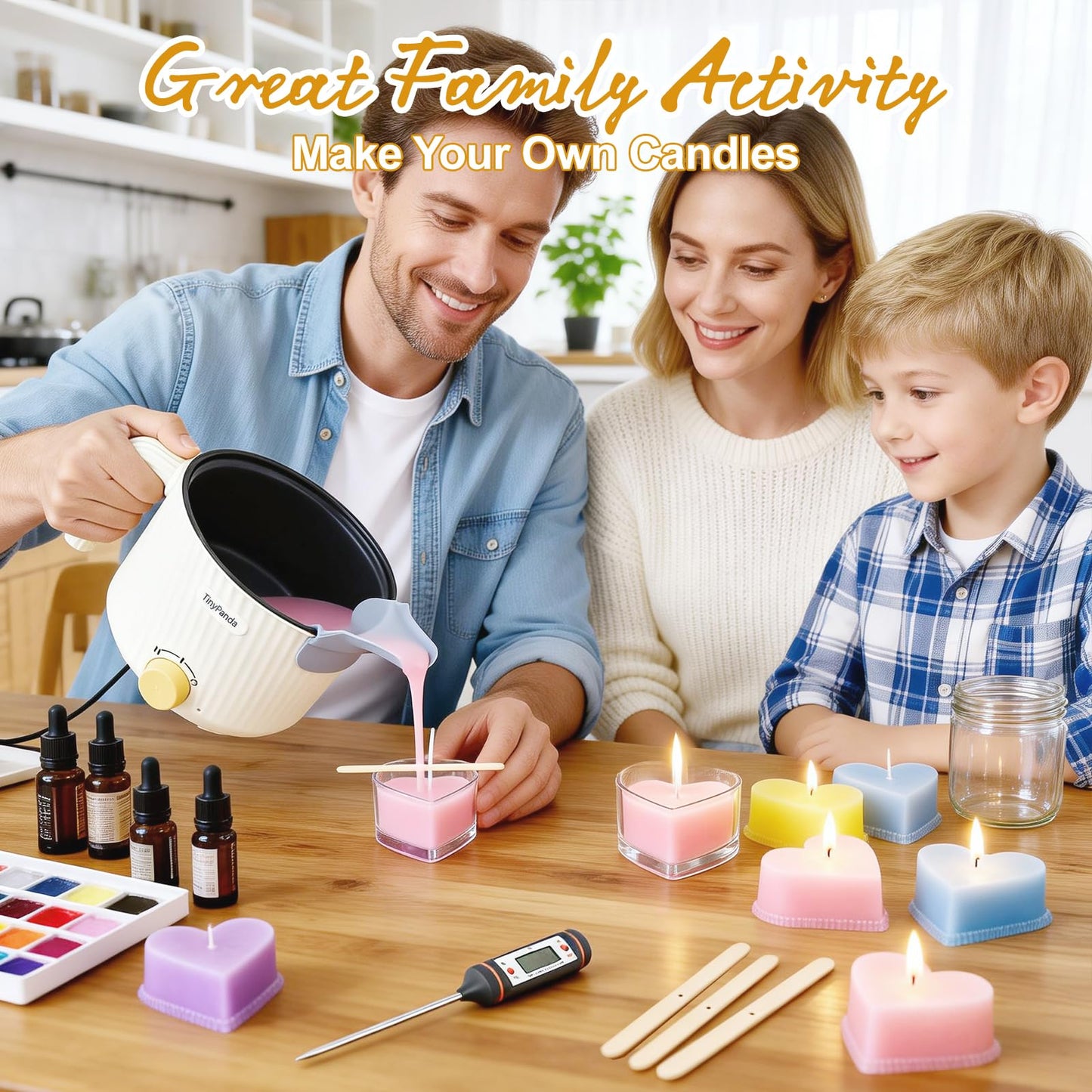 AOTOIE Wax Melter for Candle Making, Wax Melters Pot with Silicone Pouring Spout, DIY Candle Making Kit Included Centering Device, Stirring Spoon, Wicks, Wick Stickers,Wax Melter Supplies