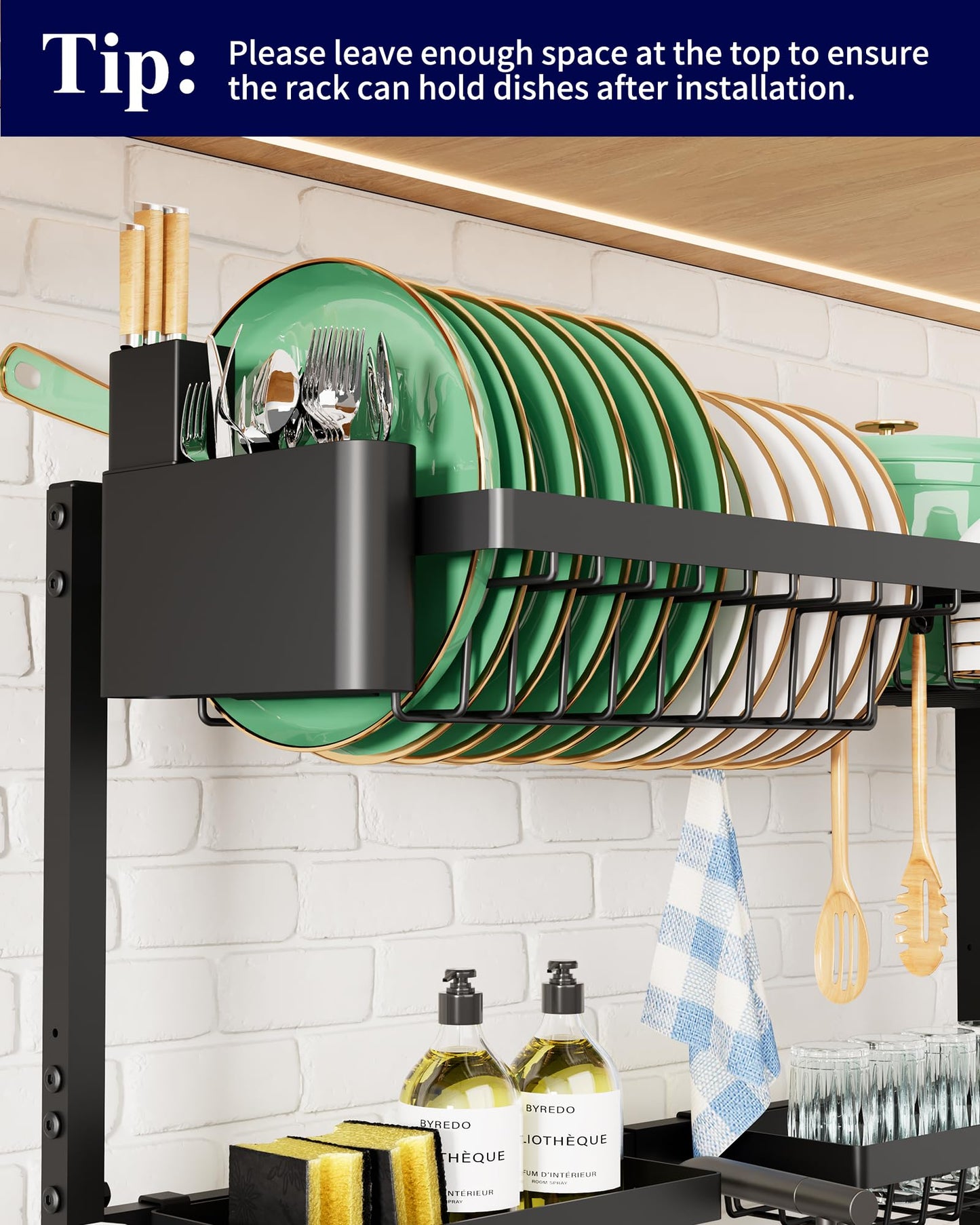 Kitsure Over The Sink Dish Drying Rack - 30.0" to 33.9" x 21.5", Adjustable Sink Drying Rack for Kitchen Sink with Multifunctional Baskets, Black